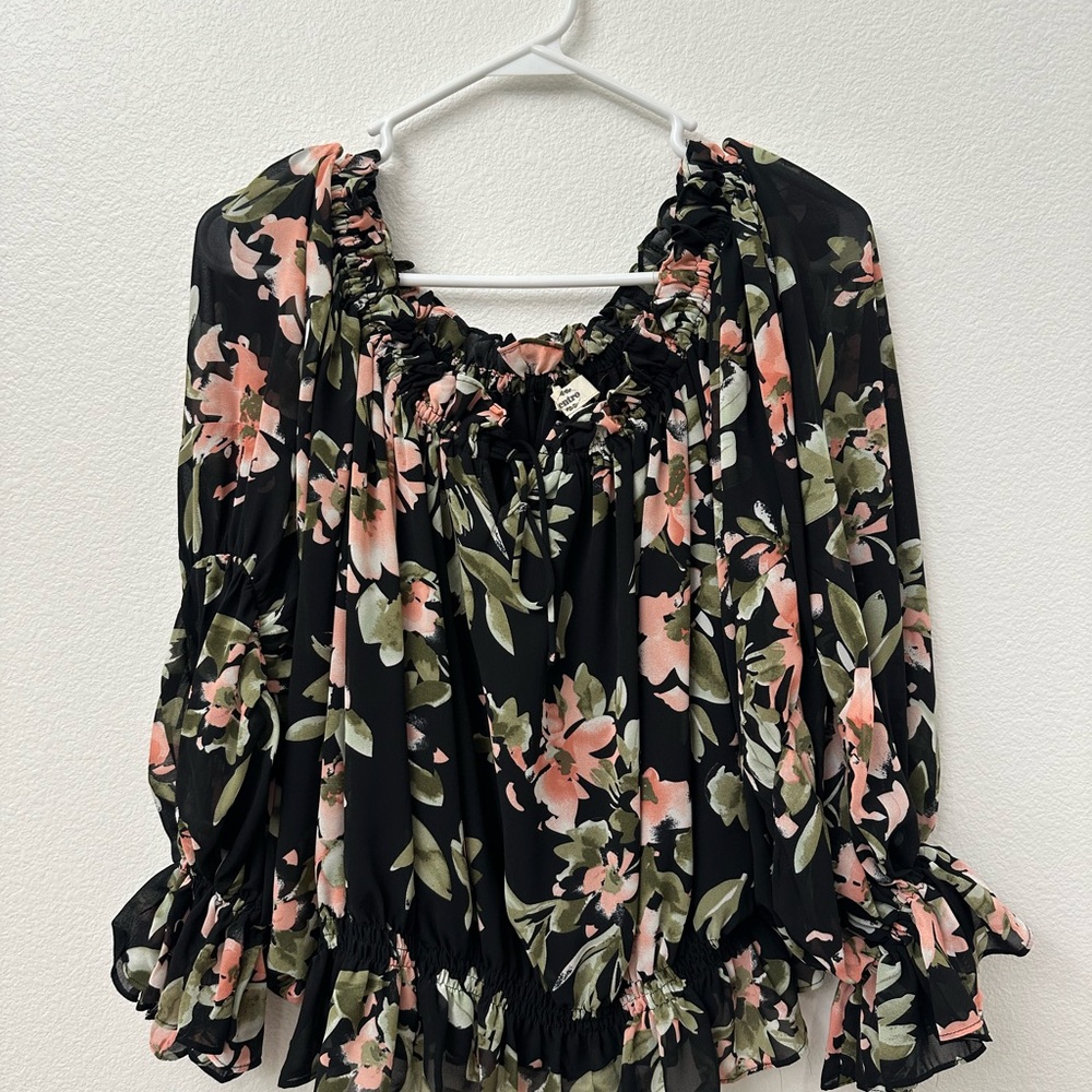 Floral Black and Pink Women's Top